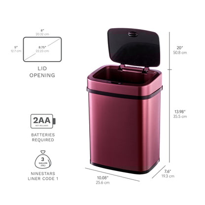 Rectangular Motion Sensor Trash Can 3.2 Gallon Stainless Steel | DZT-12-5