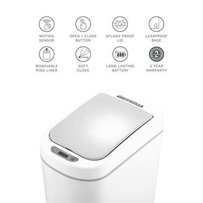 Slim Motion Sensor Trash Can 1.85 Gallon, White | DZT-7-2S