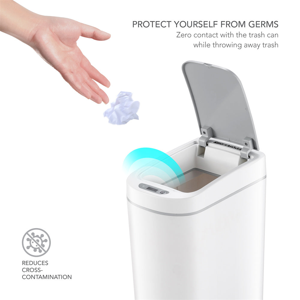 Slim Motion Sensor Trash Can 1.85 Gallon, White | DZT-7-2S