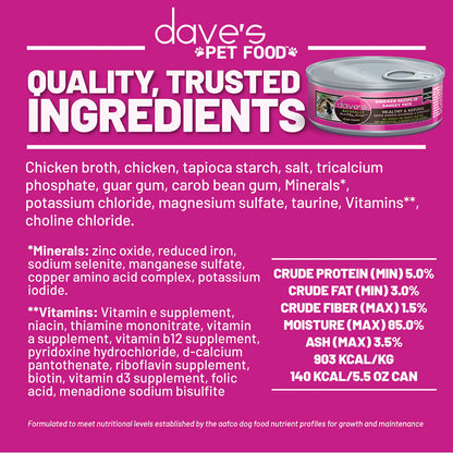Dave's Chicken Recipe in Saucey Paté Wet Cat Food (5.5oz)