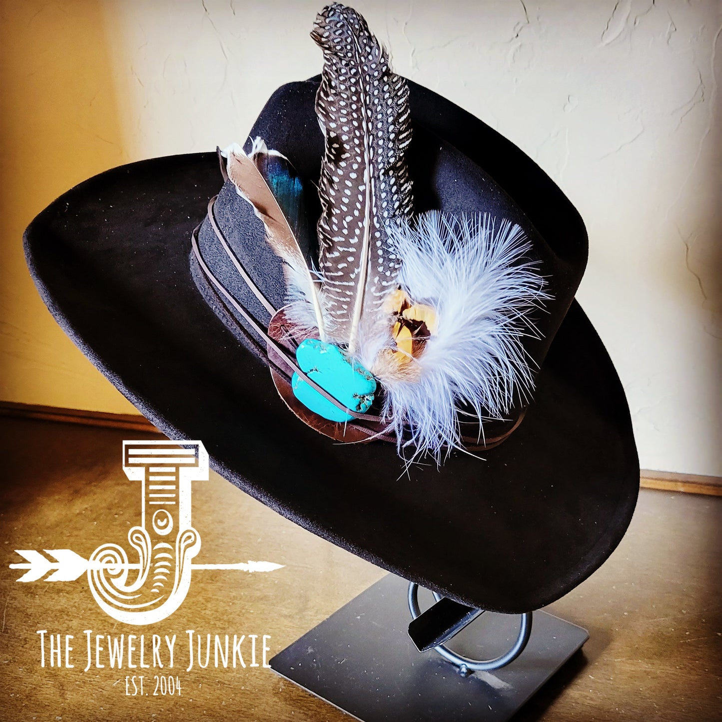 **Cowgirl Western Felt Hat w/ Choice of Turquoise Hat Accent-Black 981b