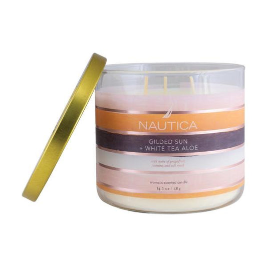 Gilded Sun + White Tea Aloe 3 Wick Candle by Nautica
