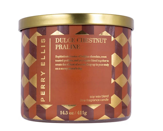 Dulce Chestnut Praline 3 Wick Candle by Perry Ellis