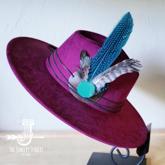 **Boho Western Felt Hat w/ Choice of Hatband- Plum 990b