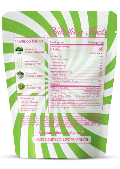 It Girl Superfood Greens Lollipops - Vegan Candy with Supergreens, Vitamins & Antioxidants