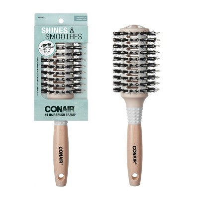 Conair Ceramic Wood Vented Boar Bristle Round Hair Brush Large Barrel All Hair - Imperfect Box