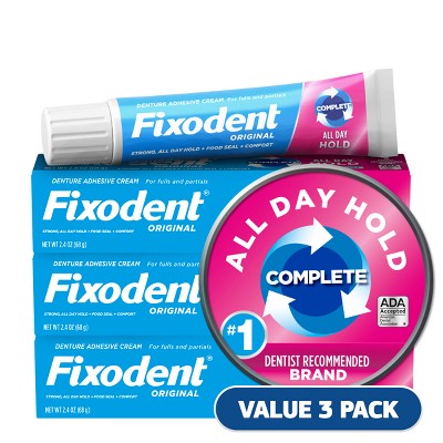 Fixodent Original Complete Denture Adhesive Cream 2.4oz/3pk - Imperfect Box