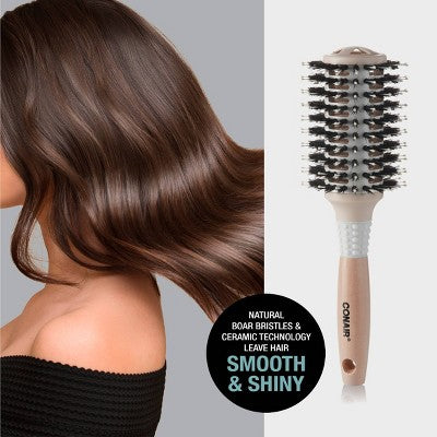 Conair Ceramic Wood Vented Boar Bristle Round Hair Brush Large Barrel All Hair - Imperfect Box