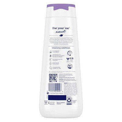 Dove Relax Body Wash Lavender & Chamomile 24hr Lotion Soft Skin 20 fl oz - Imperfect Container