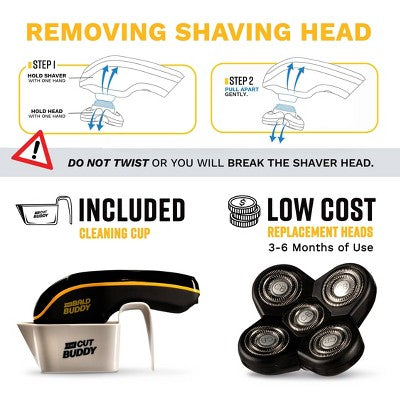 The Cut Buddy Bald Buddy Electric Cordless Head Shaver for Bald Men with Water Resistant Replaceable Head and Ergonomic Handle - Imperfect Box