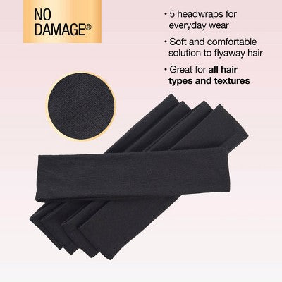 Scunci by Conair No Damage Stretch Fabric Headbands Black  5pcs - New