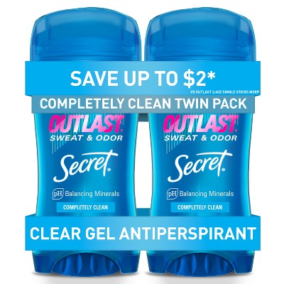 Secret Outlast Clear Gel Antiperspirant & Deodorant for Women Completely Clean 2.6oz/2pk - New