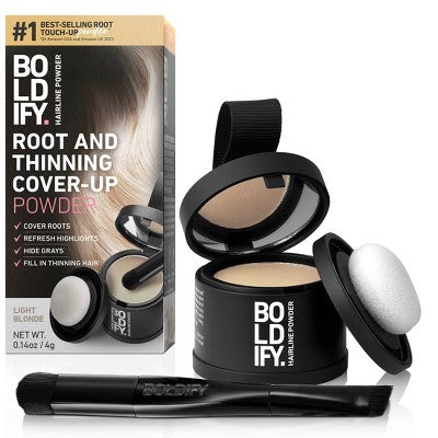 BOLDIFY Root Touch Up Powder with Brush, Covers Thinning Hair & Grays, Water-Resistant Light Blonde - Imperfect Container