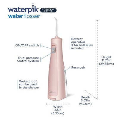 Waterpik Cordless Revive Portable Battery Operated Water Flosser WF-03W034 Blush Pink - Imperfect Box
