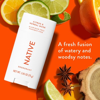Native Solid Deodorant for Men & Women Citrus & Herbal Musk - Aluminum-Free 2.65oz - New