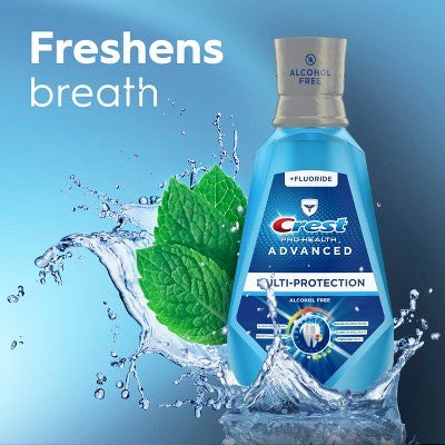 Crest Pro-Health Advanced Multi-Protection Alcohol Free Mouth Wash - Fresh Mint  1L/2pk - New
