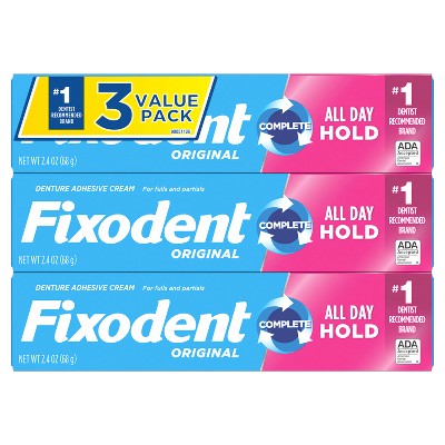 Fixodent Original Complete Denture Adhesive Cream 2.4oz/3pk - Imperfect Box