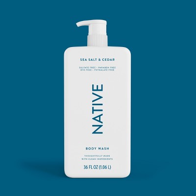 Native Body Wash for Men & Women Sea Salt & Cedar Sulfate Free with Pump 36 fl oz - Imperfect Container