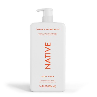 Native Body Wash for Men & Women Citrus & Herbal Musk Sulfate Free with Pump 36 fl oz - Imperfect Container