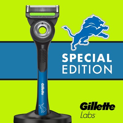 Gillette Labs Men's Special NFL Lions Edition Shaving Razor with 4 Refills and Magnetic Stand - New
