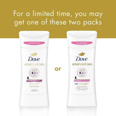 Dove Beauty Advanced Care Clear Finish 72-Hour Women's Antiperspirant & Deodorant Stick 2.6oz - New