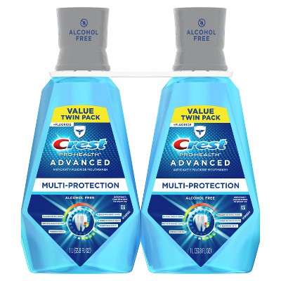 Crest Pro-Health Advanced Multi-Protection Alcohol Free Mouth Wash - Fresh Mint 1L/2pk - New