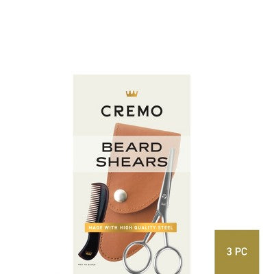 Cremo Beard and Mustache Stainless Steel Shears With Synthetic Leather Carrying Case And Comb For Precise Facial Hair Trimming - New