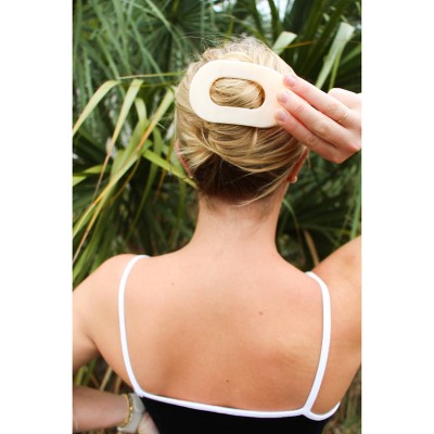 TELETIES Medium Flat Round Hair Clip Almond Beige - New