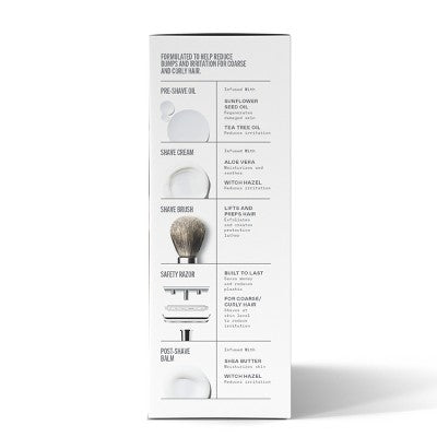 Bevel Men's Shave Kit Safety Razor and Brush, Shave Cream, Pre Shave Oil, Post Shave Balm 40 Blades - Imperfect Box