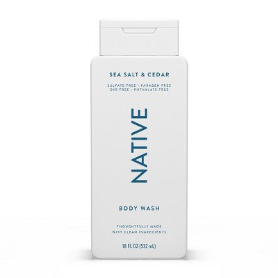 Native Body Wash for Men & Women Sea Salt & Cedar Sulfate Free 18 fl oz - New