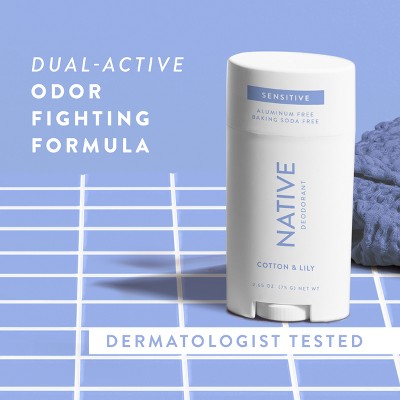 Native Sensitive Solid Deodorant for Women & Men Cotton & Lily Aluminum & Baking Soda Free 2.65oz - New