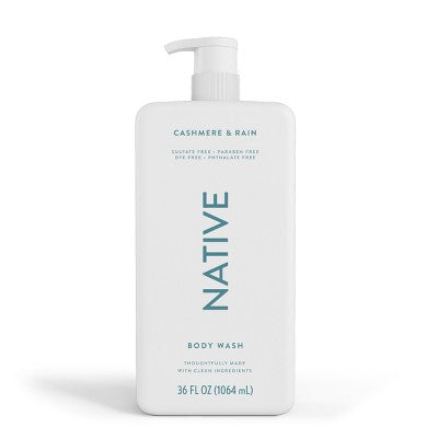 Native Body Wash for Women & Men Cashmere & Rain Sulfate Free with Pump 36 fl oz - New