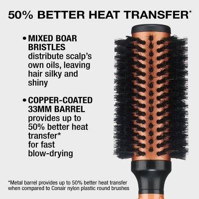 Conair Copper Pro Mixed Boar Bristle Round Hair Brush Medium Barrel All Hair - Imperfect Box