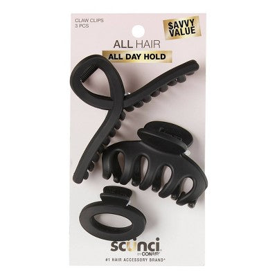 scunci Assorted Styles Claw Clips Matte Black All Hair 3pcs - Imperfect Box