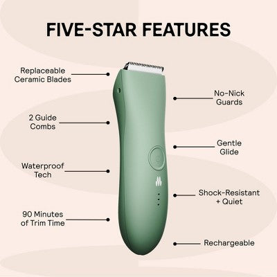 Meridian Trimmer Original Pubic &#38; Body Hair Trimmer for Men &#38; Women, Below-the-Belt Groomer, Ball Trimmer, Bikini Trimmer - Sage