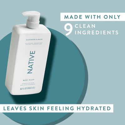 Native Body Wash for Women & Men Cashmere & Rain Sulfate Free with Pump 36 fl oz - New