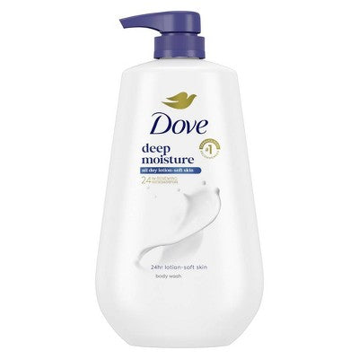 Dove Deep Moisture Body Wash Nourishes the Driest Skin 24hr Lotion-Soft Skin 30.6 fl oz - Imperfect Container