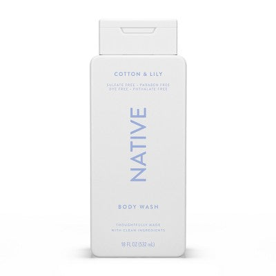 Native Body Wash for Women & Men Cotton & Lily Sulfate Free 18 fl oz - Imperfect Container