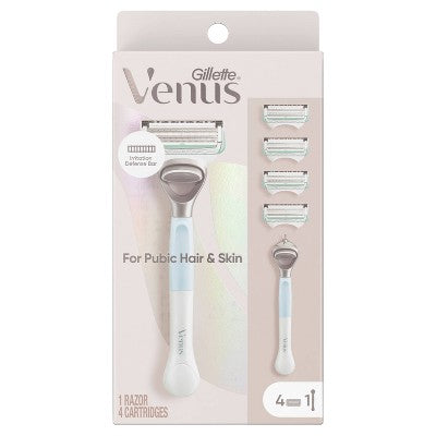 Venus For Pubic Hair and Skin Value Pack Razor Handle + 4 Blade Refills - Missing Box
