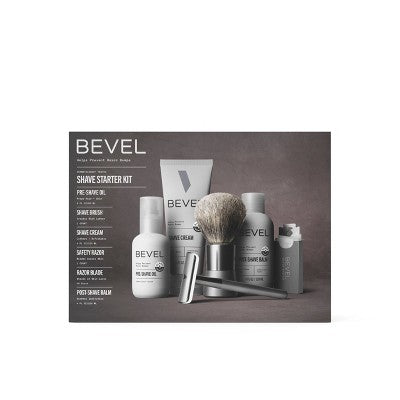 Bevel Men's Shave Kit Safety Razor and Brush, Shave Cream, Pre Shave Oil, Post Shave Balm 40 Blades - Imperfect Box