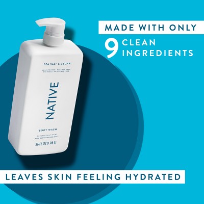 Native Body Wash for Men & Women Sea Salt & Cedar Sulfate Free with Pump 36 fl oz - Imperfect Container