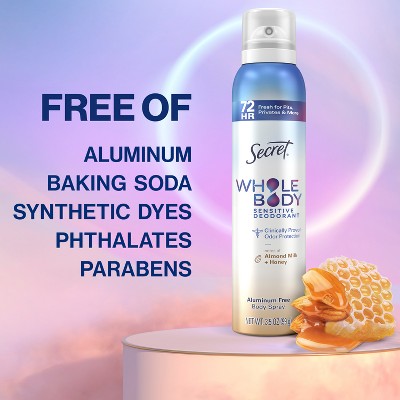 Secret Whole Body Deodorant Spray Almond Honey 3.5oz - New