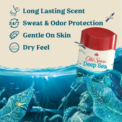 Old Spice Deep Sea Solid Antiperspirant &#38; Deodorant for Men Sea Mineral Scent 2.6oz/2pk - New