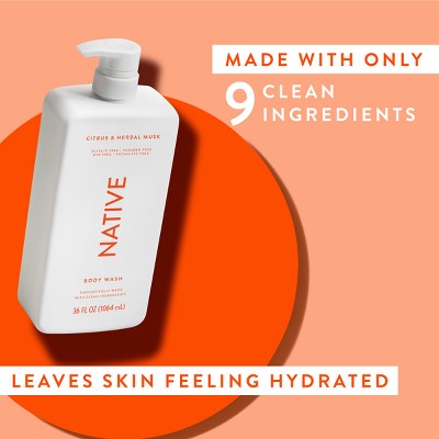 Native Body Wash for Men & Women Citrus & Herbal Musk Sulfate Free with Pump 36 fl oz - Imperfect Container