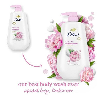 Dove Renew Body Wash Pump Peony & Rose Oil Nourishing 24hr Lotion-Soft Skin 30.6 fl oz - Imperfect Container