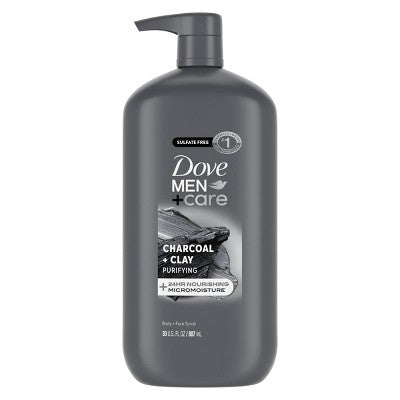 Dove Men+Care Charcoal + Clay Purifying Body; Face Wash Pump Sulfate Free 30 fl oz - New