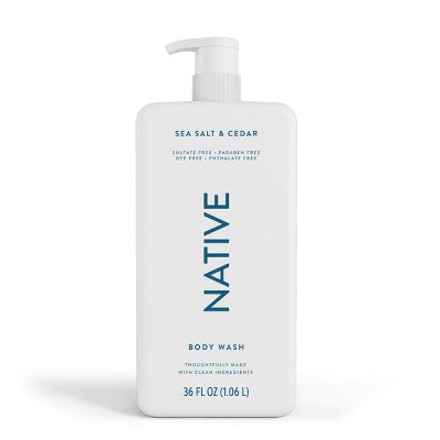 Native Body Wash for Men & Women Sea Salt & Cedar Sulfate Free with Pump 36 fl oz - Imperfect Container