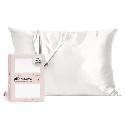 Kitsch Queen Size Thread Count; Satin Standard Pillowcase Ivory - Imperfect Box