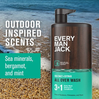 Every Man Jack Sea Salt Citrus Men's 3 in 1 All Over Wash 28.8 fl oz - New