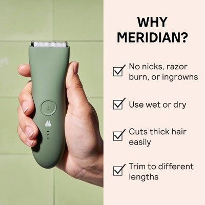 Meridian Trimmer Original Pubic &#38; Body Hair Trimmer for Men &#38; Women, Below-the-Belt Groomer, Ball Trimmer, Bikini Trimmer - Sage